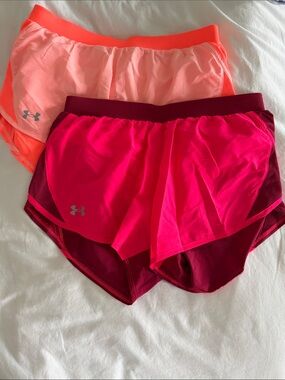 Under Armour Women’s Pink and Coral Athletic Running Shorts Duo